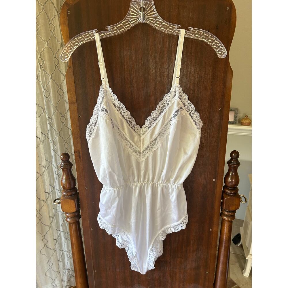 Deena Small vintage white nylon lace teddy bodysuit